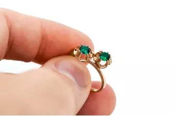 Пръстен Винтидж стил Смарагд Оригинално ретро 14k розово злато vrc266r